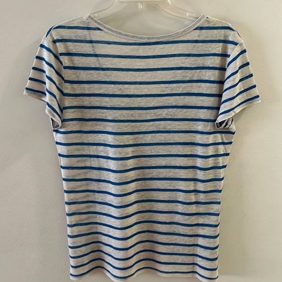 MICHAEL STARS V Neck Slub Knit Stripe Short Sleeve Lightweight Pullover. - Picture 3 of 5